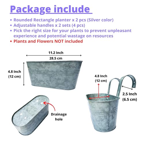 LaLaGreen Hanging Rail Planter (11.2 in, 2 Pack) Silver Metal Fence Pot - size: 11.2" (28 cm) x 2 Pack