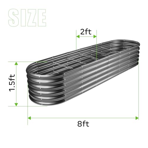 Land Guard 8×2×1.5ft Galvanized Raised Garden Bed Kit, Raised Garden Boxes Outdoor, Oval Metal Raised Garden Beds for Vegetables, Modern Grey - color: Modern Grey, size: 8x2x1.5ft