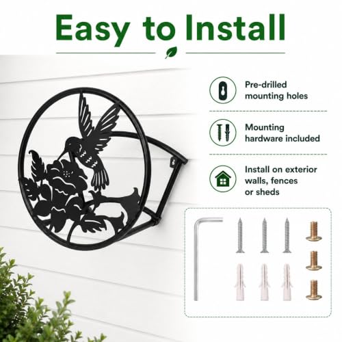 Metal Reel Hose Holders Wall Mounted for Garden - color: Hummingbird