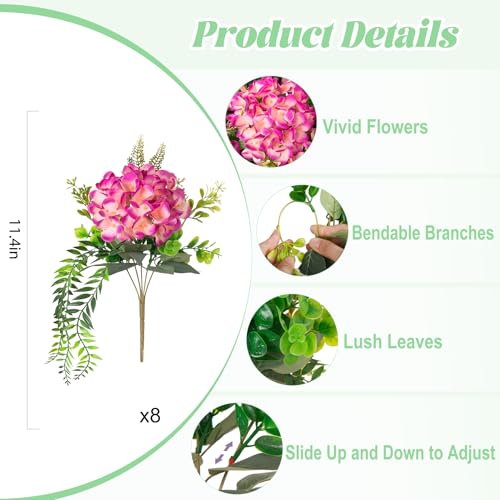 Ammyoo Artificial Hydrangea Flowers with Eucalyptus for Outdoor Decorations - color: Rose Red