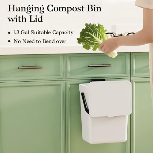 LALASTAR Small Trash Can with Lid, Kitchen Compost Bin for Countertop or Under Sink, Plastic Hanging Waste Basket for RV/Office/Bedroom/Dorm, Mountable, 5L/1.3 Gal,Sliding Lid, White - color: White, size: 5L-Slide