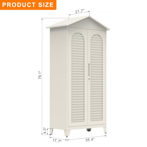 79.1' 79.1" Tall Metal Storage Shed, Steel Tool Cabinet with Pegboard - color: Beige