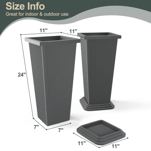 24" Set of 2 Tall Planters for Outdoor Plants, Gray Striped - color: Stripe Gray