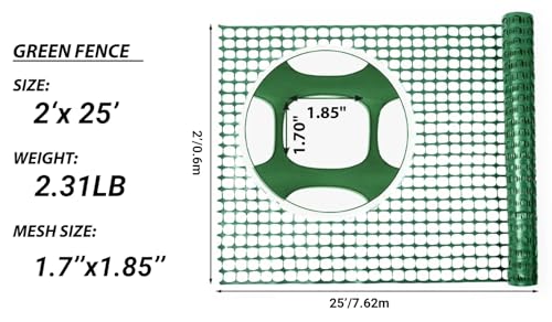 PotatoLife 2'x25' Plastic Mesh Fence for Garden with 50 Zip Ties, Green - color: Green, size: 2' x 25' (Regular)