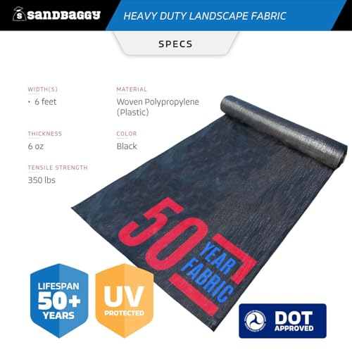 Sandbaggy 6 ft Heavy Duty Landscape Fabric | 50 Year Fabric | 6 oz Extra Thick Weed Barrier & Ground Cover for Rock & Gravel Landscaping | UV Resistant | 365 Weed Free Guarantee (1, 6 ft x 150 ft) - size: 6 ft x 150 ft