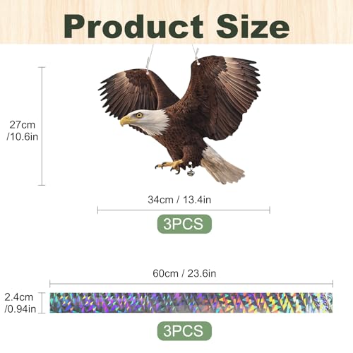 3 Pack Fake Eagle to Scare Animals Away, Hanging Flat Plastic Fake Eagle with Reflective Tape for Keep Pigeon Woodpecker Away for Outdoor Contryard Garden Balcony Window Patio Backyard - color: 3pcs-brown Eagle 01