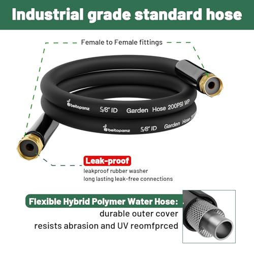 Short Garden Hose 10 ft x 5/8" Female to Female Hose Adapter, Heavy Duty Small Water Hose Extender Connector, Leak-Free Connections Hybrid Rubber Leader Hose with 3/4" Double GHT Fittings, Black - size: 10ft Female to Female