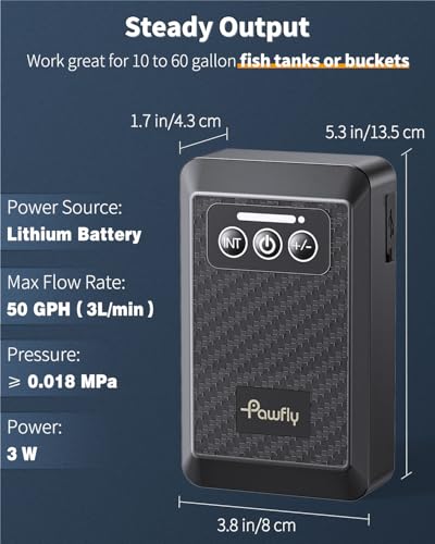 Pawfly Ultra Quiet Live Bait Aerator USB Rechargeable Battery Air Pump for 5-100 Gallon Bait Bucket Portable Battery Powered Oxygen Pump for Outdoor Fishing Power Outage and Fish Transportation - size: 10 to 60 Gal(3 W), style: Basic