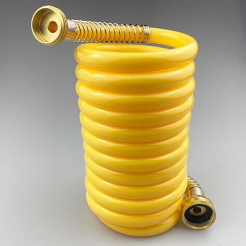 Darnassus Heavy-duty PU Coil Hose, Self-Coiling Garden Hose with Solid Brass Fittings, Retractable, Corrosion Resistant, for Household (10 FT, Yellow) - color: Yellow, size: 10 FT