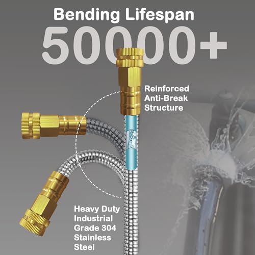 10FT 304 Stainless Steel Garden Hose, 3/4 GHT Brass Fittings - size: 10FT
