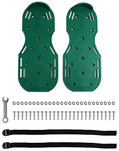 QWORK Lawn Aerator Shoes, Soil Aeration Shoe Pair with Spikes and Adjustable Straps and Heavy Duty Buckles One Size Fits All, 1 Pack Green