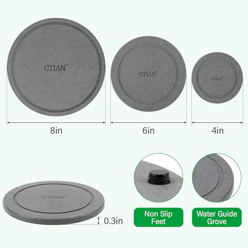 3-Pack Diatomaceous Earth Instant Drying Plant Saucers with Rubber Feet