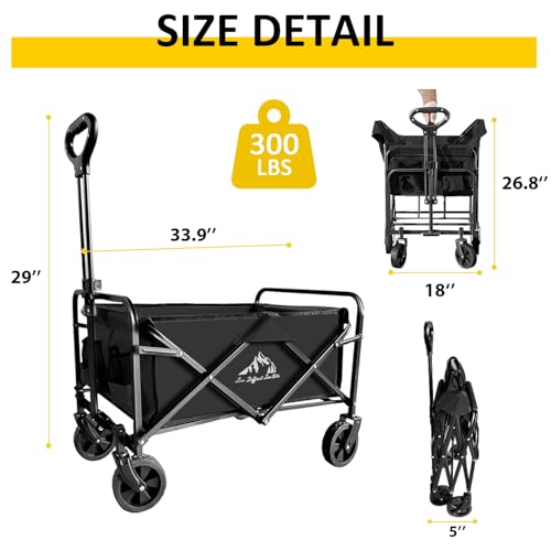 Garden Cart Folding Wagon with Small Wheel, Collapsible Outdoor Cart Heavy Duty with Universal Wheels & Adjustable Handle, Utility Grocery Wagon for Camping Shopping, Sports - Jet Black - color: Black, size: 2 Pack