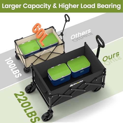 Blomoba Folding Wagon Cart with Wheels, 220lbs Utility Wagon Cart, Black - color: Black, size: Medium Without Tailgate