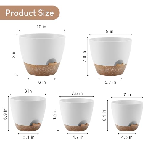 YNNICO Self Watering Plant Pots 10/9/8/7.5/7 inch for Indoor Plants - color: White, size: 10/9/8/7.5/7 inch