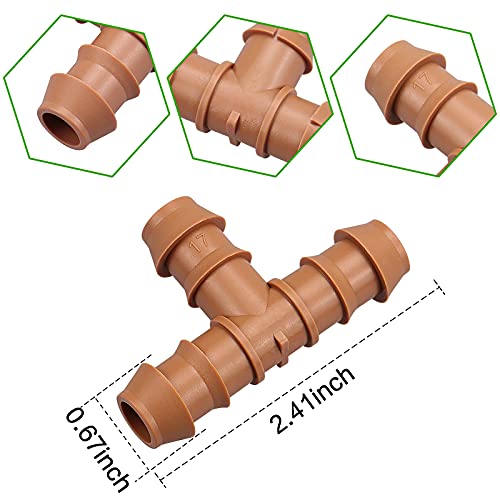 20-Pack Drip Irrigation Barbed Tee Fittings, Fits of 1/2”, 17mm .600” ID Drip Tubing - color: 20P-TEES