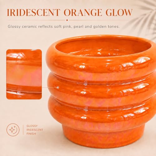 6 Inch Ceramic Plant Pots for Indoor Plants, Planter with Drainage - color: Orange, size: 6 Inch (Single)
