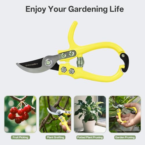Q-Shaped Lightweight Gardening Pruning Shears for Plant & Tree Trimming - color: Yellow