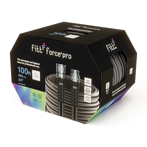 FITT Force Pro Water Hose, Lightweight Ultra Flexible Durable Kink-Free Heavy-Duty Commercial Grade Flat Garden Hose, Grey and Blue, 100-Feet x 3/4-Inch - size: 3/4" 100ft