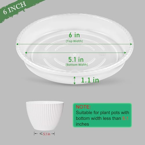 SupKing 6 Pack Plant Saucers Drip Tray,6 8 10 12 14 Inch Heavy Sturdy Plastic Flower Pot Saucers for Indoor,Clear Plastic Planter Water Tray for Plant Pots Liners (6''-Clear) - color: Clear, size: 6in - 6 Pack