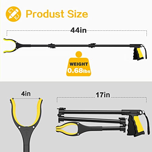 44 Inch Extra Long Grabber Reacher Tool,Foldable Trash Pick Up Stick for Seniors with Strong Grip Magnetic,360°Rotating Anti-Slip Jaw 4" Wide Claw Opening,Hand Grabber for Reaching - color: Yellowblack, size: 44 Inch