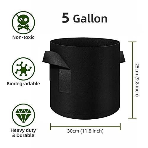 75 Pack 5 Gallon Plant Grow Bags Bulk, Thickened Nonwoven Fabric Pots with Handles, Black Vegetable Planter Bags Containers, Cloth Planters for Garden Vegetable/Flower/Plant/Fruits Outdoor - size: 5 Gallon