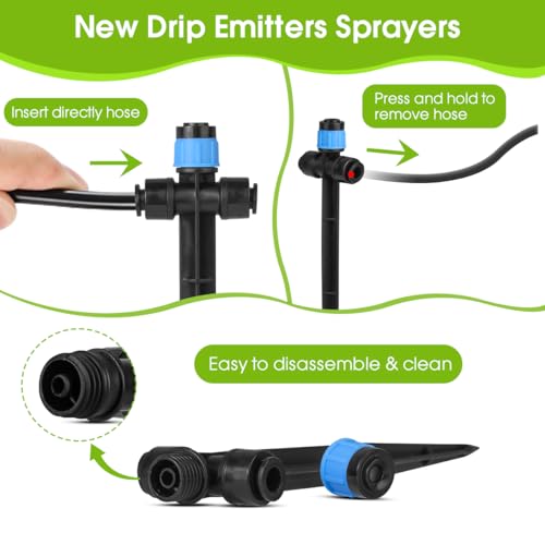 25 Pcs Drip Irrigation Emitters with Stake - Adjustable Vortex Dripper for 1/4" Drip Line Tubing - Garden Watering System Sprinkler Heads - Blue - style: 25 Pcs Blue Double Hole Drip Emitters Vortex