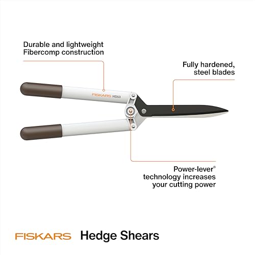 Fiskars 21" PowerLever Hedge Shears, Lightweight Garden Trimmer, White - style: Hedge Shears