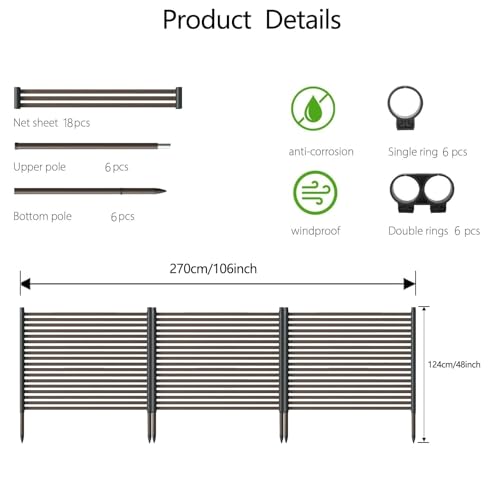 Outdoor Privacy Screen 3-Panel No-Dig Metal Fence, Rustproof Decorative Garden Barrier, Heavy Duty Animal Deterrent & Flower Bed Protector, Easy Installation for Patio Backyard Vegetable Gardens