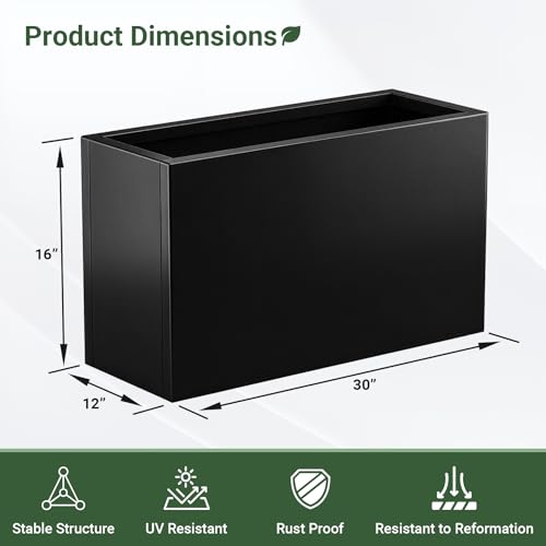 Metal Planter Box 30โ x 12โ x 16โ, Tall Rectangle Planter Box - size: 30"L x 12"W x 16"H