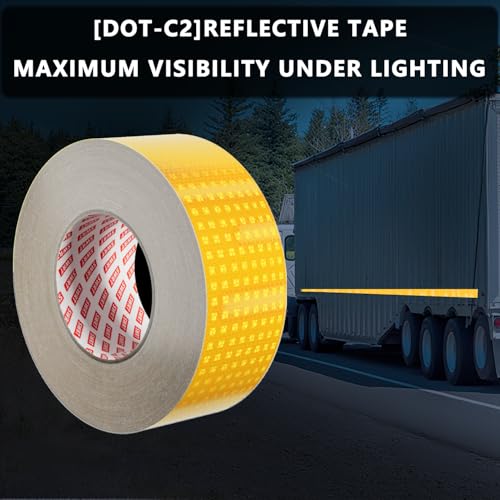 SWRT Reflective Tape 2 Inch x 30 Feet DOT-C2 Shining Star Fade Resistant Yellow Reflective Tape Outdoor Waterproof Strong Adhesive Safety Warning Tape Reflector Conspicuity Tape for Trailer Truck Bike - size: 2 Inch x 30 Ft