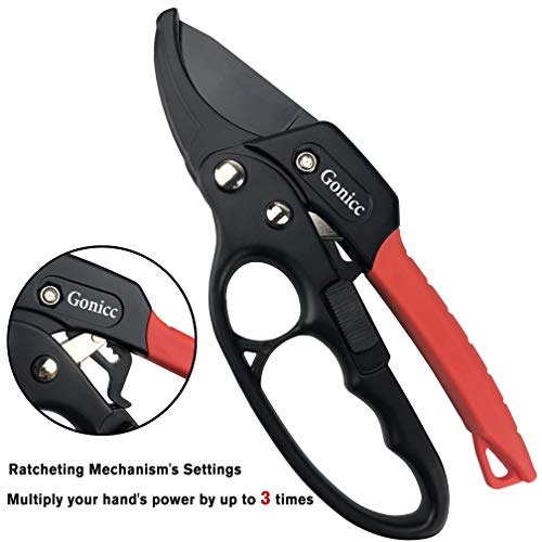 gonicc 8" Professional Ratchet Anvil Pruning Shears (GPPS-1011) - color: Black Ratchet Anvil Pruning Shears