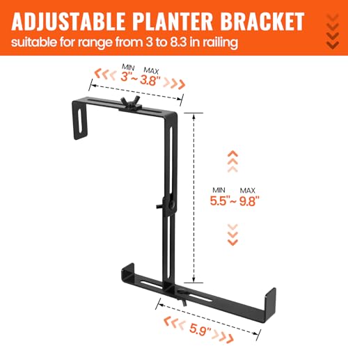4 Pcs Adjustable Window Box Brackets, Universal Steel Hanging No Drill Planter Flower Box Brackets for Deck, Window Sill, Balcony, Fences, Patio - size: 4 Pcs
