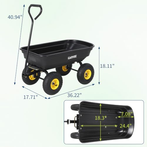 Garvee Garden Dump Cart, 400lb Heavy Duty Poly Wagon with Pneumatic Tires - size: 400LBS