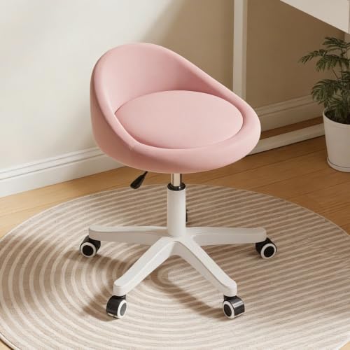 Rolling Stool – Ergonomic Swivel Seat, Adjustable Height, Ultra-Quiet Wheels, Padded PU Leather Cushion, for Salon, Office, Massage & Medical Use Pink 1 - color: Pink