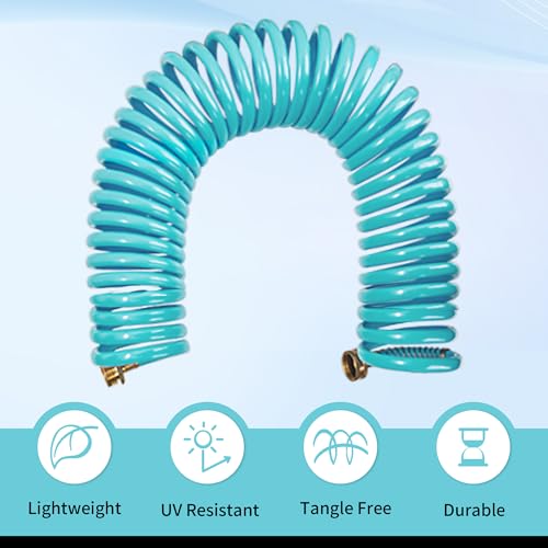 AUTOMAN EVA Recoil Garden Hose 25ft, Includes 7 Pattern Spray Nozzle, Coil Water Hose 25 Foot, Curly Watering Hose,Retractable,Corrosion Resistant Garden Coil Hose - color: Turquoise, size: 25ft