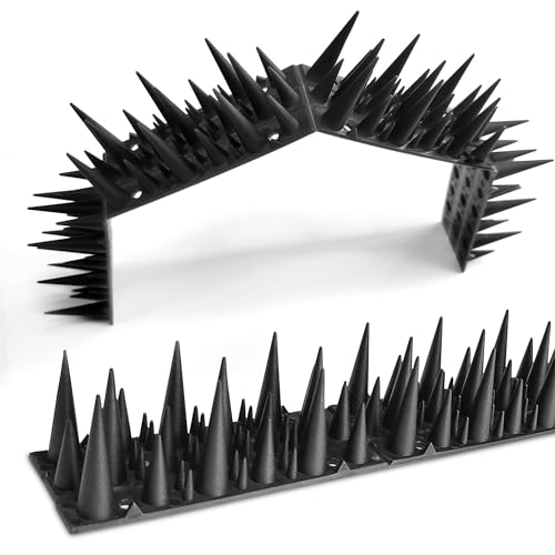 BUGGOFF - Bird & Rodent Spikes, Unique Spike Pattern effecitviely deteres Pesky Pigeons, Squirrels, Raccoons. Installs on Fences, Gates, Roofs, Walls and More! (13 Feet, Black Plastic) - color: Black Plastic