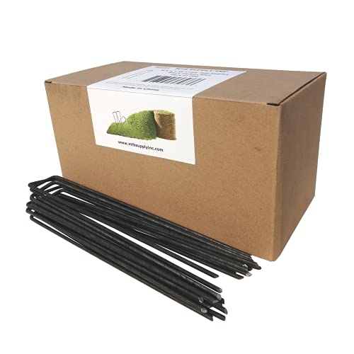 200 Pack 8x1 inch 11GA(0.12inch) Landscape Staples Garden Stakes Fence Netting Pins Ground Spikes Sod Cover Fabric Pegs Steel Uncoated - size: 8"x1" 11GA Black 200Pack