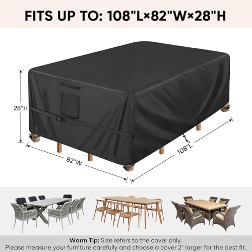 BALEINE Patio Furniture Covers Waterproof, Heavy Duty Outdoor Table Cover - color: Black, size: 108"L×82"W×28"H