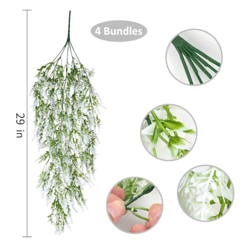 RECUTMS 4Pcs Artificial White Lavender Fake Hanging Plants Easy Care - color: White