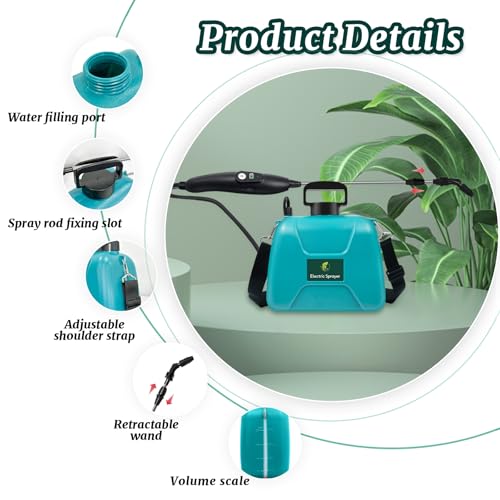 1.35 Gallon Battery Powered Sprayer, Electric Pump Sprayer in Lawn & Garden - color: Blue-green, size: 1.35 Gallon