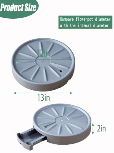 Plant Caddy with Wheels 13" Heavy Duty Drainage Tray (Grey 1pcs) - color: Grey