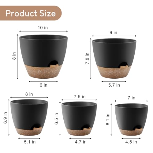YNNICO Self Watering Plant Pots 10/9/8/7.5/7 inch for Indoor Plants - color: Black, size: 10/9/8/7.5/7 inch