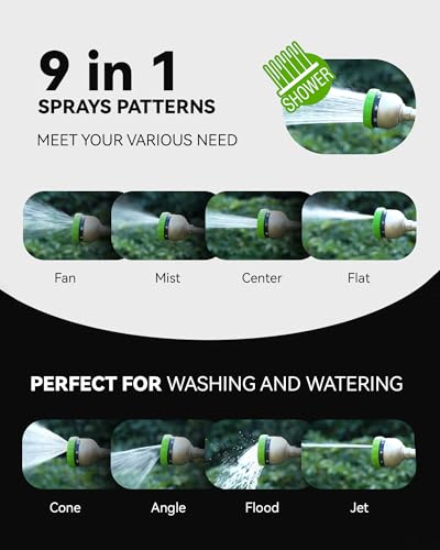 RAINPOINT Watering Wand For Garden Hose, 16 Inch Metal Hose Nozzle Wand with 9 Spray Patterns, Long Hose Sprayer For Hanging Baskets, Shrubs,Lawn