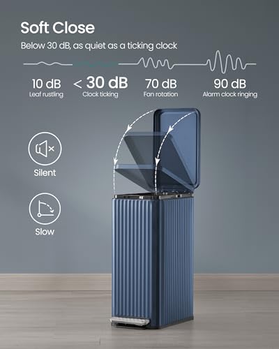 SONGMICS Trash Can, 13 Gallon (50 L) Slim, Stainless Steel, with Lid, Pedal - color: Midnight Blue, size: 13 Gallon (Slim)