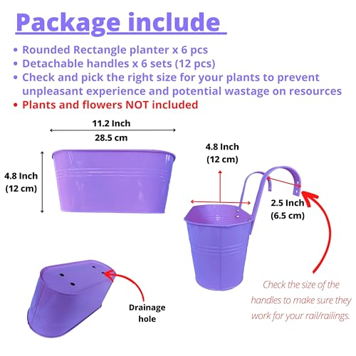 LaLaGreen Hanging Rail Planter (11.2 in, 6 Pack) Colorful Metal Garden Pots - size: Multi-E 11.2" x 6 Pack
