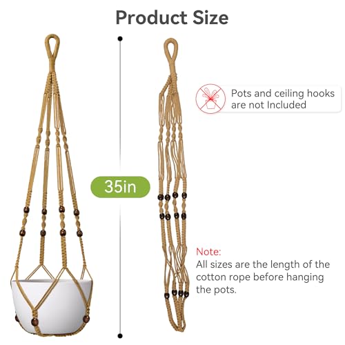 USLAI Macrame Plant Hanger, for Up to 15 Inch Pots, 35 Inch, Brown, 3 Pack - color: 35+35+35 Inch - Brown