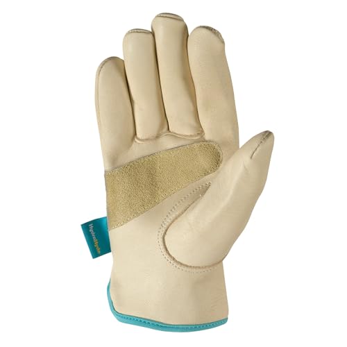 Wells Lamont Women's HydraHyde Water-Resistant Leather Work Gloves, Reinforced Palm Patch - color: Beige, size: Medium (Pack of 1)
