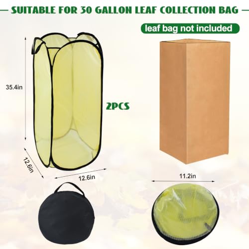 2 Pack Pop Up Leaf Bag Holder, Reusable PVC Leaf Bag Chute for Easy Leaves Collecting, Lawn Bags Holder Stand Yard Bag Funnel for Outside Paper Yard Waste Bag - color: 2 PCS