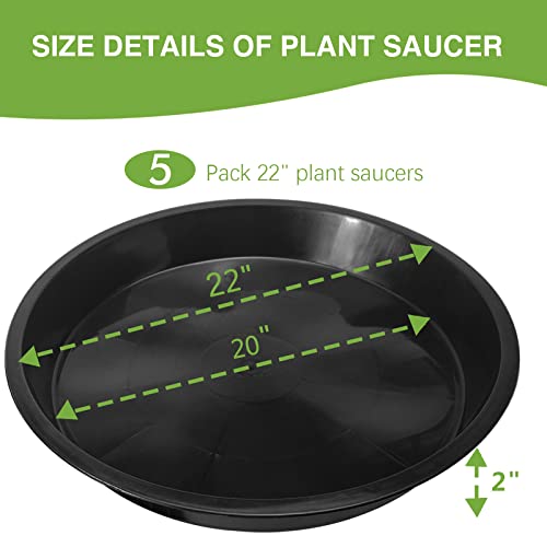 OUPSAUI 5 Pack 4 10 12 14 16 18 20 22 Inch Plant Saucer, Plant Trays for Pots, Large Plastic Plant Saucers for Indoors, No Holes Planter Drip Tray (22 inch) - size: 22 Inches